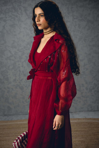 Burgundy nami jacket with top and pants