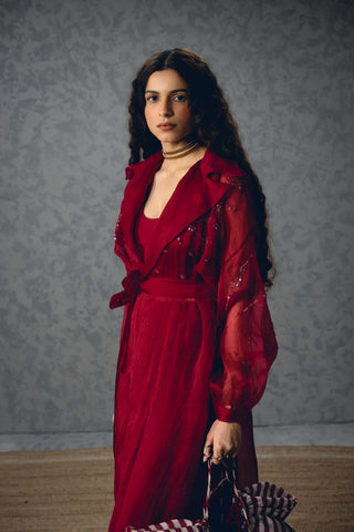 Burgundy nami jacket with top and pants