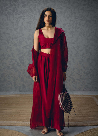 Burgundy nami jacket with top and pants