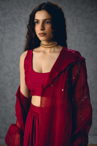 Burgundy nami jacket with top and pants