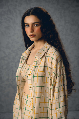 Ivory nori shirt with shorts and bustier