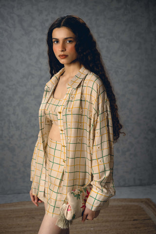 Ivory nori shirt with shorts and bustier