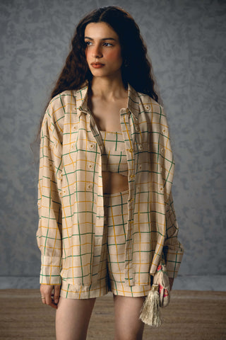 Ivory nori shirt with shorts and bustier