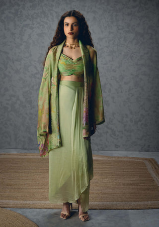 Green cleo blouse with skirt and jacket