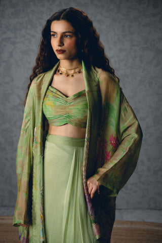 Green cleo blouse with skirt and jacket