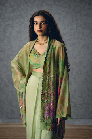 Green cleo blouse with skirt and jacket