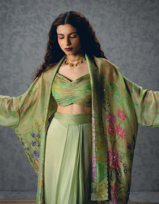 Green cleo blouse with skirt and jacket