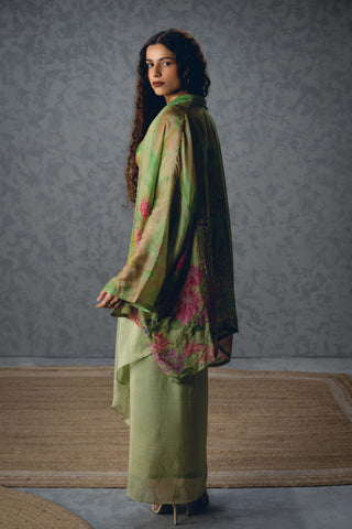 Green cleo blouse with skirt and jacket