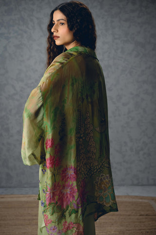 Green cleo blouse with skirt and jacket