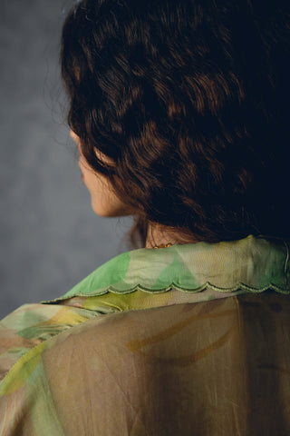 Green cleo blouse with skirt and jacket