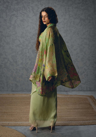 Green cleo blouse with skirt and jacket