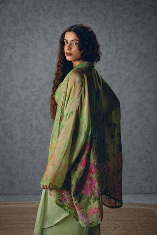 Green cleo blouse with skirt and jacket