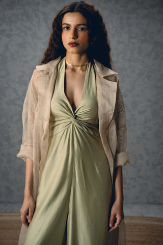 Mint shinju jumpsuit with jacket