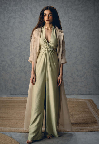 Mint shinju jumpsuit with jacket