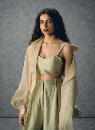 Green lili blouse with pants and jacket