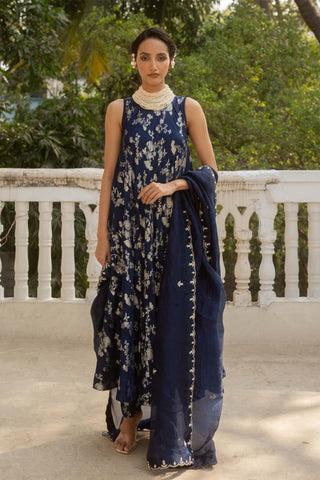 Blue jaal pattern kurta set