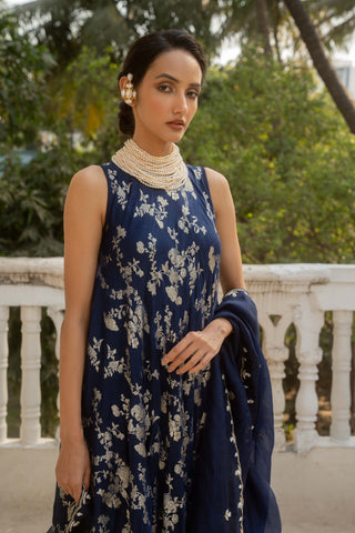 Blue jaal pattern kurta set