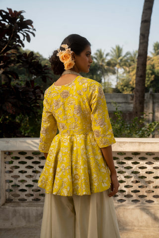 Lime Yellow Peplum And Palzzo by Paulmi & Harsh available on Indiaspopup.com