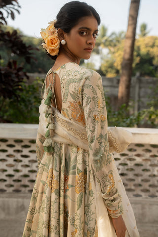 Ivory floral printed anarkali and dupatta