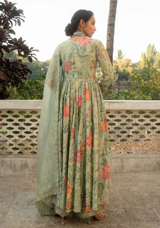 Sage Blue Embroidered Anarkali Set by Paulmi & Harsh available on Indiaspopup.com