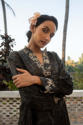 Black deer-printed kurta and pants