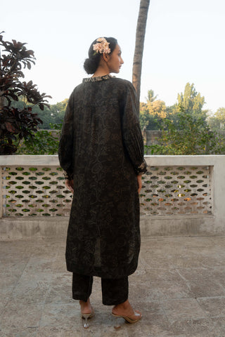 Black deer-printed kurta and pants