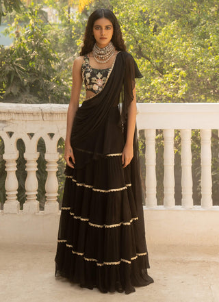 Black chiffon draped sari and blouse