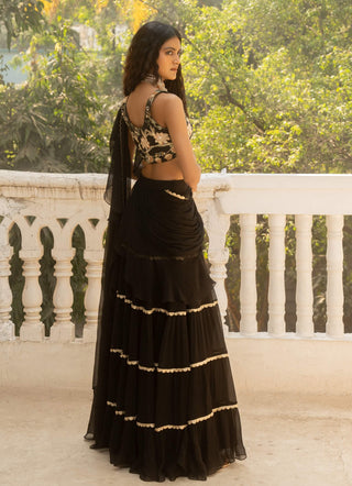 Black chiffon draped sari and blouse