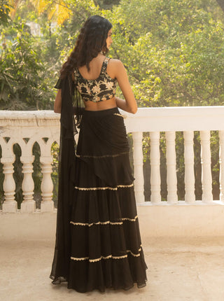 Black chiffon draped sari and blouse