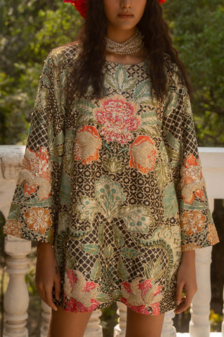 Black Print Embroidered Short Dress by Paulmi & Harsh available on Indiaspopup.com