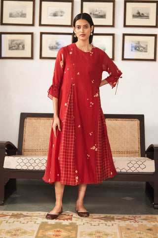 Vaayu-Poppy Red Printed Dress-INDIASPOPUP.COM