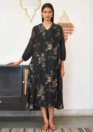 Vaayu-Black Onyx Printed Dress-INDIASPOPUP.COM