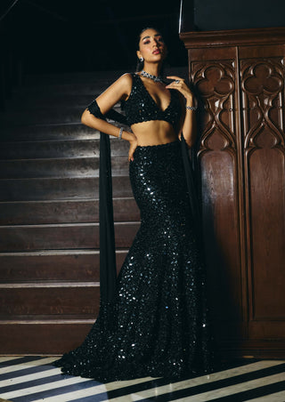 Black fishcut lehenga set