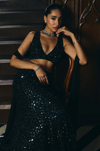 Black fishcut lehenga set