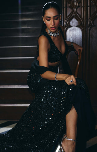 Black fishcut lehenga set