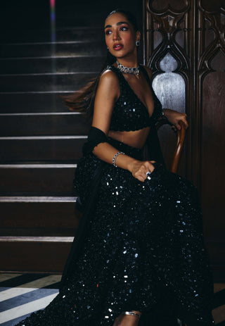 Black fishcut lehenga set