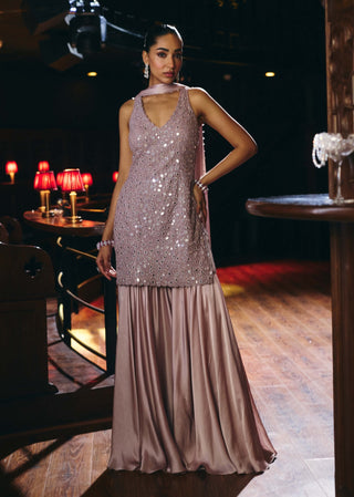 Ash pink satin sharara set