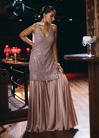 Ash pink satin sharara set