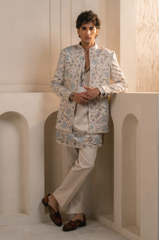 Silver veil linen silk short jacket set