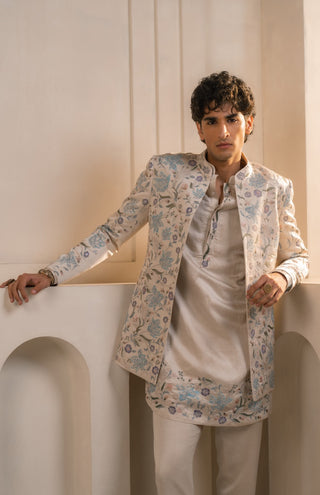 Silver veil linen silk short jacket set