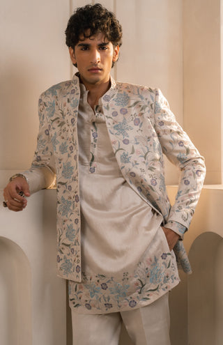 Silver veil linen silk short jacket set