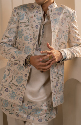 Silver veil linen silk short jacket set
