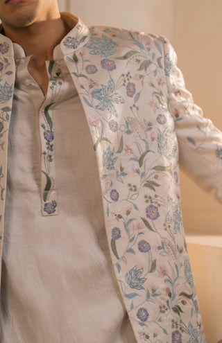 Silver veil linen silk short jacket set