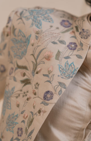 Silver veil linen silk short jacket set