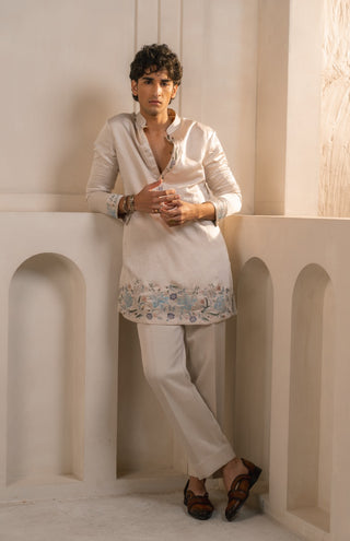 Silver veil linen silk kurta and pant