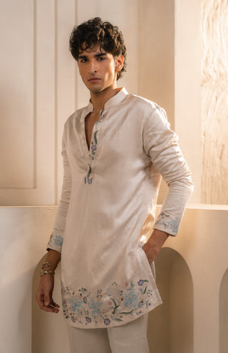 Silver veil linen silk kurta and pant