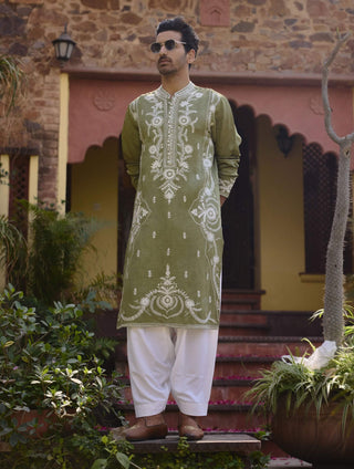 Falaknuma Sap Green Kurta And Salwar by Ankit V Kapoor available on Indiaspopup.com