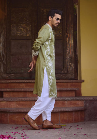 Falaknuma Sap Green Kurta And Salwar by Ankit V Kapoor available on Indiaspopup.com