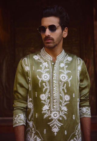 Falaknuma Sap Green Kurta And Salwar by Ankit V Kapoor available on Indiaspopup.com