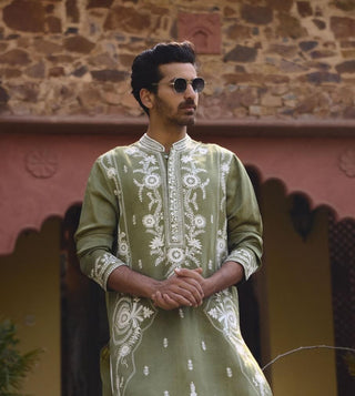 Falaknuma Sap Green Kurta And Salwar by Ankit V Kapoor available on Indiaspopup.com